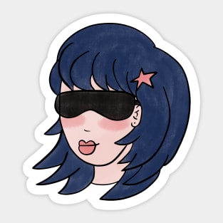 Pepette Star Light, Dreams & Love Beautiful Blue Haired Girl With Sunglasses and a Star Barrette Rockstar Blue Hair Lover Perfect Gift for Blue Haired Girl Hair Pin Blushing Woman Cute Girl Design Sticker